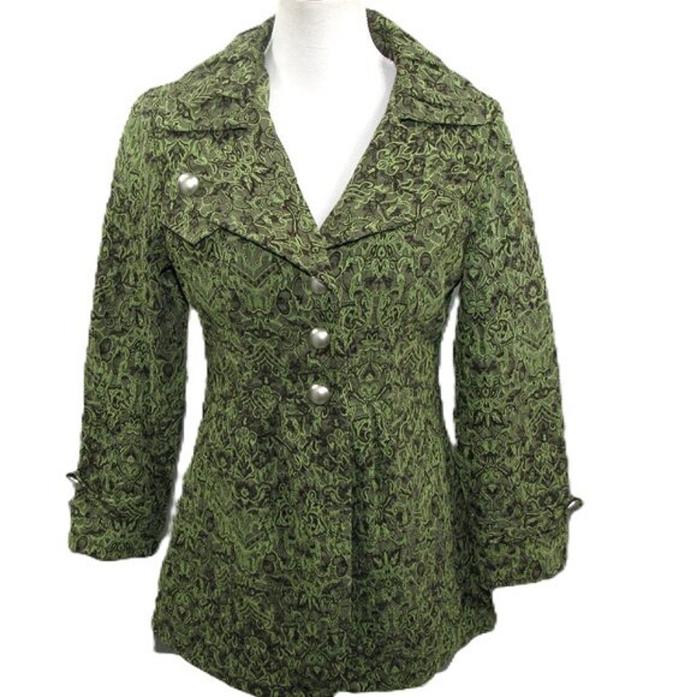 The Pyramid Collection Green Brocade Button Front Blazer Size Small